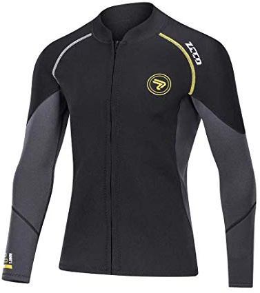 Wetsuit Top Men's 1.5mm Neoprene Wetsuits Jacket,Front Zipper Long Sleeves Diving Suit for Swimming,Diving,Snorkeling,Scuba,Surfing (1.5MM-Black, XXX-Large)