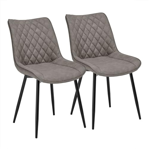 WOLTU Esszimmerstühle 2er Set, Küchenstühle gepolstert | mit Rückenlehne, Sitzfläche aus Kunstleder, Metallbeine, für Esszimmer, Küche, Wohnzimmer, Büro, Dunkelgrau