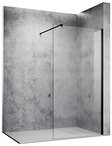 SONNI Duschwand 80x200 cm mit Stabilisator Walk in dusche mattschwarz style aus 10 mm Nano Glas,Duschabtrennung auf Duschtassen oder Boden montierbar