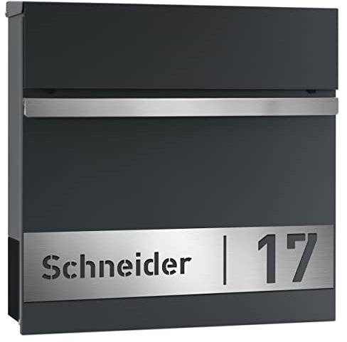 Albers Design Briefkasten Anthrazit Edelstahl [WASSERDICHT] - Briefkasten mit Name in Eisenglimmer - Wandbriefkasten mit Namensschild Postkasten Anthrazit (Made in Germany) briefkasten mit Hausnummer
