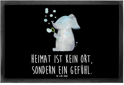 Mr. & Mrs. Panda 50 x 75 cm Fußmatte Elefant Seifenblasen - Geschenk, Schmutzmatte, Rüsseltier, Elefanten, Fußabtreter, Gute Laune, Gefühl. Daheim,