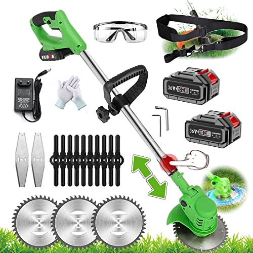 Decespugliatore a Batteria 3 in 1 Multifunzione Elettrico Tagliabordi con Weeder Manuale Tagliaerba Testata Regolabile e Maniglia Telescopica per Giardino, Prato Inglese, Terreni Agricoli,36v green