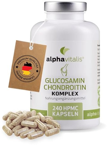 Glucosamin Kapseln + Phytodroitin® - 240 Stück - 1800mg veganer Komplex mit MSM, Hyaluronsäure, Vitamin C, D, Zink, Kupfer und Mangan ohne Magnesiumstearat