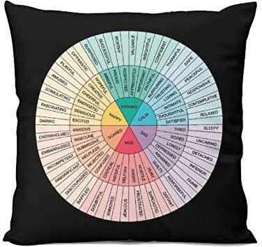 Emotions Wheel Chart Therapy Circle of Feelings Home Bedroom Cushion Pillow Covers Sofa Couch Decorative Square Throw Pillow Case 18x18 In