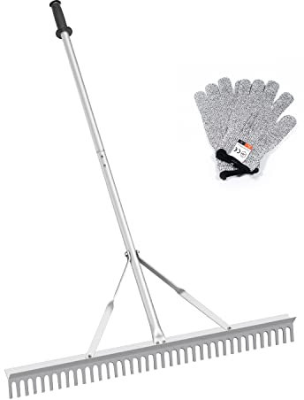 Landschaftsrechen 91,4 cm Kopf, Laubbesen für Rasen mit 170 cm Griff, Aluminium-Hofrechen-Werkzeug zum Lösen von Boden, Landschaftsbau, Rasenpflege, Seegarten, Teich und Strandpflege.