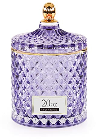ALAMHI Candy Dish Glass Cookie Jar with Lid Candy Bowl for Office Desk Decor, Apothecary Jars Purple Bathroom Accessories Cute Room Decor Aesthetic, Q Tip Holder Decorative Glass Jewelry Box (20oz)
