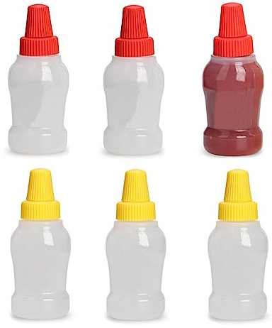 VASANA 6PCS 25ML Mini Squeeze Bottles Reusable Portable Lunch Box Condiment Dispensers to Go with Screw Cap Plastic Honey Salad Container Bento Box for Camping Office