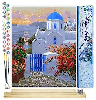 Figured'Art Pintar por Numeros Adultos Mar Egeo - Manualidades pintura acrilica Kit Cuadro DIY completo - 40x50cm monta tu propio bastidor