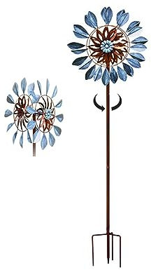 SJASD Windmühle aus Metall,152 cm/213 cm Windrad Gartenstecker Dekostecker Windspiel mit Doppelblatt,für Terrasse, Rasen und Gartendekoration im Freien