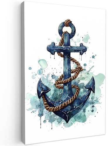 MuchoWow© Cuadros Salon Modernos Adornos Pared Decorativos Dormitorio | 40x60 cm - Lienzo Pinturas Quadro Decoración Marinas - Marineros - Ancla - Azul - Blanco - Marinera
