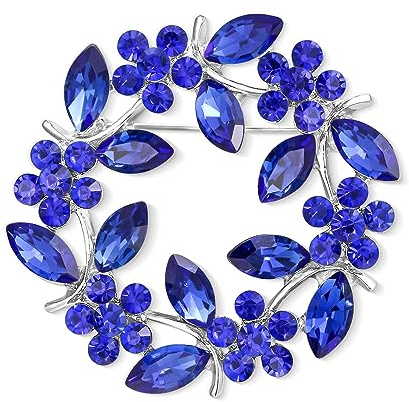 EVER FAITH Brosche österreichischen Kristall Blume Kranz Vintage Hohle Girlande Clip Pin für Damen Blau Silber-Tone