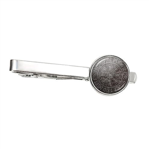 Krawattenklammern for Männer, personalisierte Krawattenklammer, Kompass, Runen, Herren, Glas-Cabochon, Krawattenklammer, Herren, Silber, Metall, Krawattennadeln, Vater, Ehemann (Color : 2, Size : On