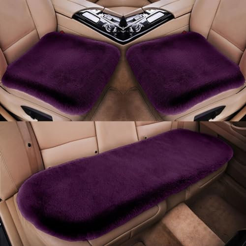 Auto Sitzauflage Autositzauflage Universal Winter Plüsch Sitzkissen Sitzbezüge Auto für Vordersitze Rücksitz, Auto Fahrzeug Sitzschut (Weintraube Violett,2+1 Sitzbezüge vorne und hinten)