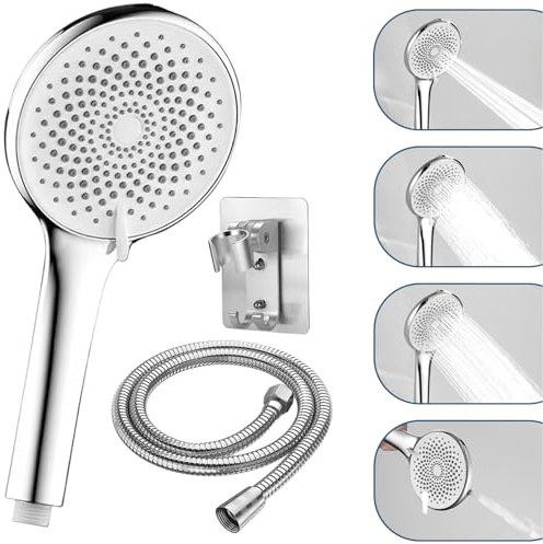STOAT® duschkopf mit schlauch und halterung.Großer XXL-Brausekopf mit explosionssicherem Edelstahl-Brauseschlauch.handbrause mit schlauch.duschkopf mit halterung.duschschlauch mit duschkopf.Silber