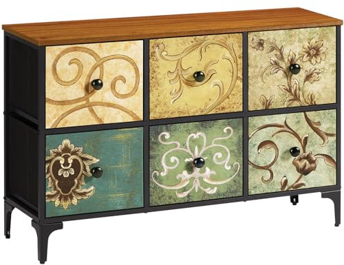 LYNCOHOME Kommode mit 6 Schubladen aus Stoff, Sideboard mit Stoffschubladen, Schubladenschrank für Küche Büro Flur, TV Schrank mit Stoff Schubladen