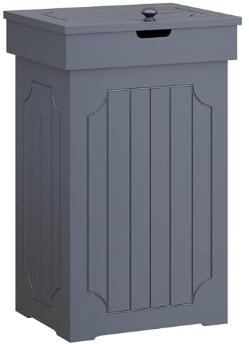 Function Home Trash Can Cabinet, 13 Gallon Kitchen Garbage Can, Wood Recycling Trash Bin, Freestanding Dog Proof Trash Can, Farmhouse Trash Cabinet with Lid for Home Kitchen Bathroom, Grey
