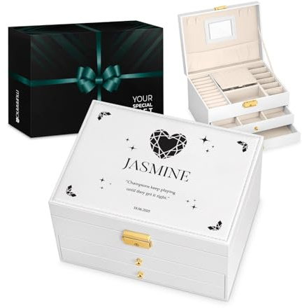 Maverton Personalised White Jewellery Storage for woman, Heart | Stylish Customisable Box with your Photo, Jewellery Box With Overprint for lady, Jewellery Case for Birthday, For her