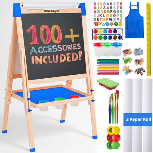 Chevalet Peinture pour Enfants 3 en 1 - Set 100+ Accessoires, Tableau Enfant Double Face avec Noir Magnétique, Chevalet Pour Enfant, Tableau Blanc Magnetique Enfant Sur Pied en Bois 3-4 4-8 9-12 ans