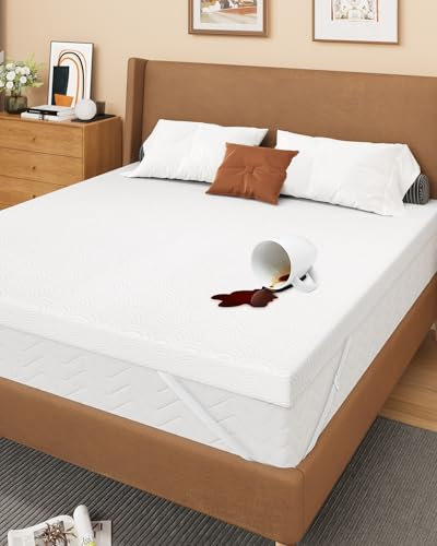 Zenzy Matratzenauflage, wasserdicht, 7,6 cm, 100 % wasserdicht, Oeko-Tex-zertifiziert, Reißverschluss-Topperschutz mit verstellbaren Trägern, ultraweich und waschbar (nur Bezug)