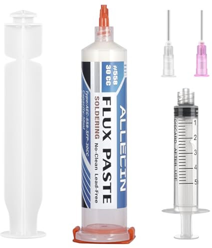 ALLECIN 30mL Flussmittel Löten No Clean Lötflussmittel Bleifreies 30CC Keine Reinigung Flussmittelpaste Kolophonium Lötpaste AEC-558-SFP-30CC mit Schubstangenspritze für LED SMD PCB BGA (1 Stück)