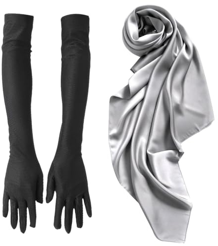 YNYCIPZ Pashminas para mujer，Chal de ceremonia para mujer, gasa satinada, conjunto de guantes chal, 200 * 70 cm, adecuado para novia, dama de honor, ceremonia, fiesta de boda(3 piezas)