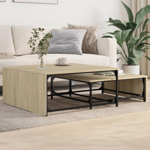 Juroupi Satztische 2 STK. Couchtisch Beistelltisch Satztische FüRs Wohnzimmer Satztisch Couchtisch Sonoma-Eiche Holzwerkstoff und Metall