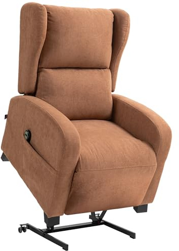 HOMCOM Poltrona Elettrica Alzapersona Reclinabile 160° con 2 Ruote Universali, Poltrona Relax Elettrica in Tessuto con Telecomando, Poggiapiedi e Tasche Laterali, Marrone Scuro