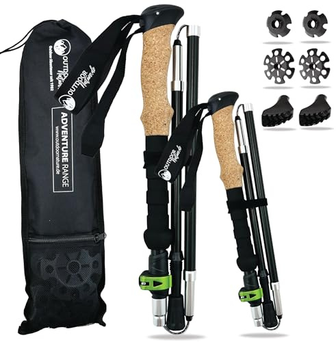 Wanderstöcke faltbar Carbon oder Aluminium mit Korkgriff I Nordic Walking Stöcke Damen und Herren für Skifahren und Wandern I Leichte Faltbare Trekkingstöcke Teleskop für Bergsport