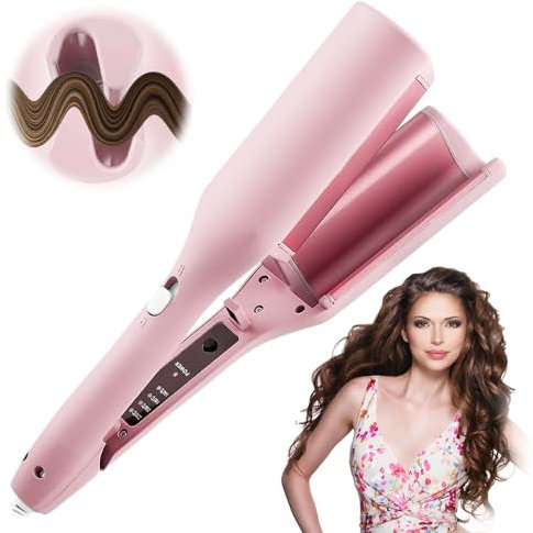 AVCXEC Ferro Arricciacapelli, 32mm Piastra Onde per Capelli, Ferro Ondulato per Capelli, con 4 Temperatura, 160°C~220°C, Piastra Capelli Mossi (Rosa)
