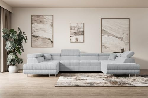 ALTDECOR Ecksofa in U-Form mit Schlaffunktion und Bettkasten Corner Sofa Bett Eckcouch Couch L-Form Schlafcouch Ausziehbar Wohnlandschaft Schlafsofa Cauchsofa GUSA-U - 342x202x107 cm Grau