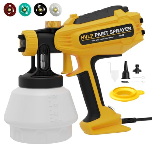 Farbsprühsystem 700W HVLP mit 4 Düsen & 3 Sprühmuster, Elektrische Lackierpistole mit Blas- & Reinigungsfunktion, 1200ml Tank, Sprühpistole für Möbel, Wände, Türen, Zäune, DIY