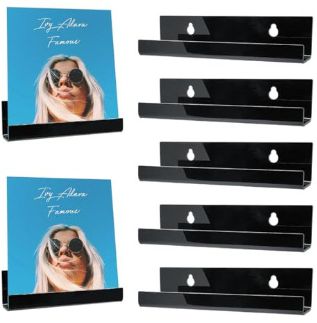 NHQZ 5 Pz Porta Vinili da Parete Resistenti, Mensole Invisibili, Supporto Trasparente CD&MV, Design Murale (Nero)