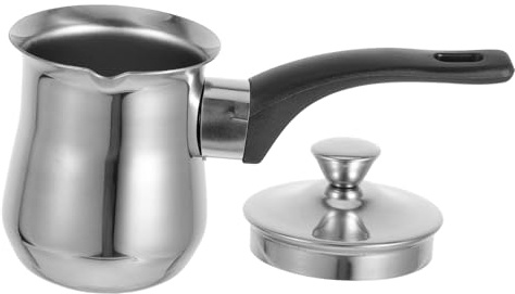 Mipcase Pichet à Lait en Acier Inoxydable 180ml Multifonctionnel pour Camping et Bureau, Casserole Élégante et Moderne avec Couvercle et Poignée pour Café Turc
