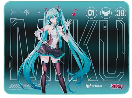 ASUS TUF Gaming P1 Hatsune Miku Edition bärbar spelmusmatta – 10 tum x 8 tum (medelstorlek), aqua, skyddande beläggning, vattentålig yta, hållbar anti-frans-sömnad, halkfri gummibas