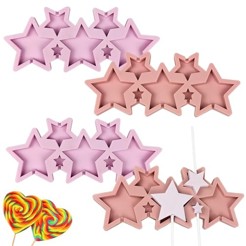 XFSRG 4 Stück Lutscher Silikonformen Herz Stern Schokoladenform Silikon Süßigkeiten Formen Kreativ Niedlich Selbstgemachte Käsestäbchen Candy Chocolate