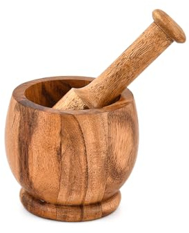 Indus Lifespace Mortar & Pestles Acacia Wood Natural Wood Spice Grinder for Herbs, Garlic, and Seasonings | Rustic Kitchen Tool (4 x 4 x3)
