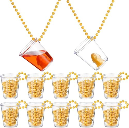 joonnair 12 Golden SchnapsgläSer Zum UmhäNgen, JGA Weinglas, Kunststoff Schnapsglas Zum UmhäNgen (3cl/30ml) FüR JGA, SchnapsgläSer Mit Kette, Junggesellenabschied, Mottopartys, Hochzeiten & Karneval