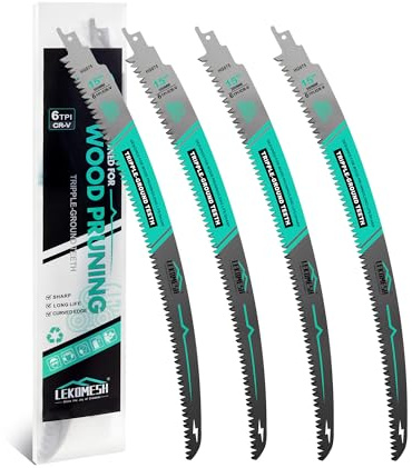 LEKOMESH Lot de 4 lames de scie sabre avec dents japonaises 380 mm - Bord arqué - Pour bois 380 mm - 6 TPI - Pour tailler les arbres, couper le bois