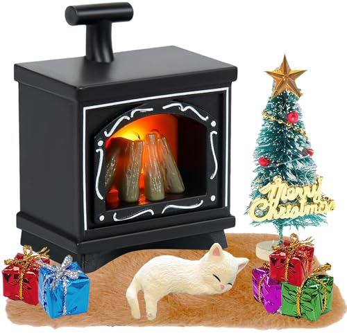 owlfun Wichtel Zubehör Weihnachten Lagerfeuer Krippe LED Puppenhaus Zubehör wichtel Kamin Wichtelzubehör Miniatur Zubehör Krippenzubehör Beleuchtung Weihnachten Deko