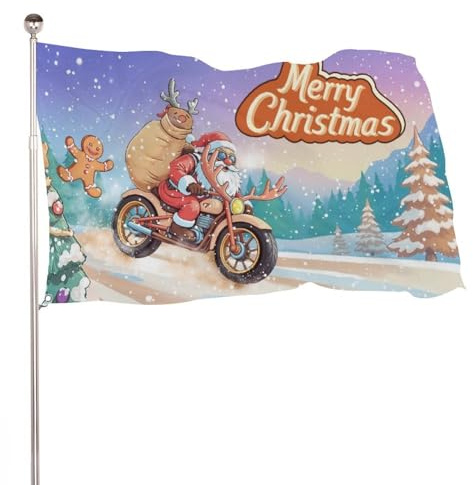 Weihnachtsgartenfahne, 90x150 cm Motorrad-Weihnachtsmann Flagge doppelseitig Winter-Flagge Weihnachtsdekoration Garten Urlaub Zuhause Party Hängedekoration