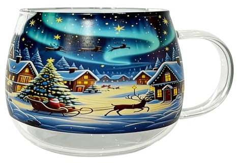 Duvcoywae Mugs de Café de Noël | Tasses à Thé pour Fêtes en Verre | Verres À Boisson 300ml Pour Maison Cuisine Saisonnière Vin Eau Chocolat Chaud Boissons Fraîches Latte