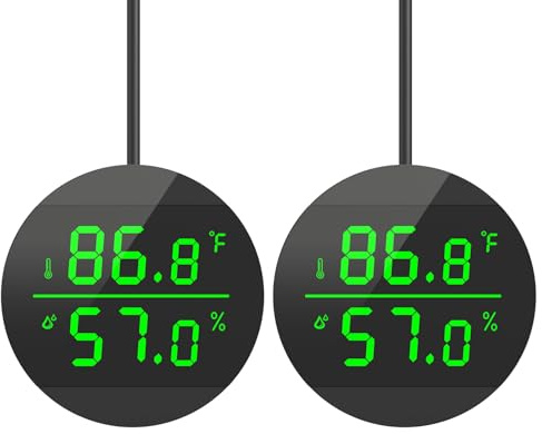 QZQ Reptile Thermometer and Humidity Gauge, LED Digital Thermometer Hydrometer, Reptile Tank Accessories for Bearded Dragon, Crested Gecko, Snake, Lizard, USB Power Supply (2 Pack Black)