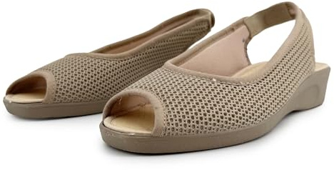 JOMIX Sandalias Ortopedicos Confort Mujer Rejilla Ligera Cuña Zapatos Peep Toe Señora Maior Suave Plantilla Perforada Talon Elastico Para Viaje Hotel Beige 40