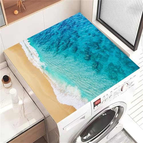 Highdi Housse de Protection pour Machine à Laver Top Plage élégante, Coussin de Machine à Laver Antidérapant, Tapis de Protection pour Dessus Sèche-Linge Séchage Rapide (Plage 2,30x40cm)