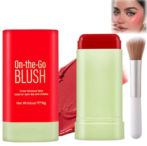 3-in-1 Blush Stick for Cheeks, Lips & Eyes – Long-Lasting Waterproof Lightweight Cream Blusher Makeup Stick for Women & Girls – Natural Glow Multi-Use Lip Cheek Tint Highlighter (Hot Red)