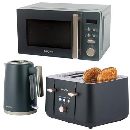 Salter Marino 3-Piece Kitchen Set – 1.7L Rapid Boil Cordless Kettle, 4-Slice Toaster with 7 Browning Levels & Anti-Jam Function, 20L 800W Digital Microwave with 8 Auto-Cook Functions, Matte Finish | Rapid-Boil With Auto Shut-Off, 7 Browning Levels With Anti-Jam, 800 W Digital, 8 Auto-Cook Programs, Defrost, 95-Min Timer