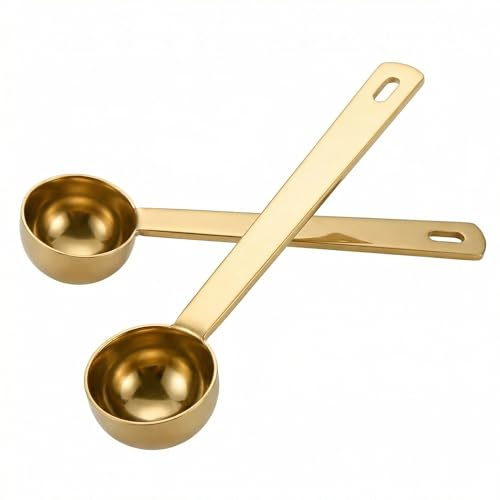 2 Pcs 5g Scoop for Powder,Durable Gold Stainless Steel Coffee Scoop,Multifunctional Long Handle Tablespoon Measuring Spoon,Reusable Measuring Spoon,for Ground-Coffee,Loose Tea,Milk Brewin and Powder