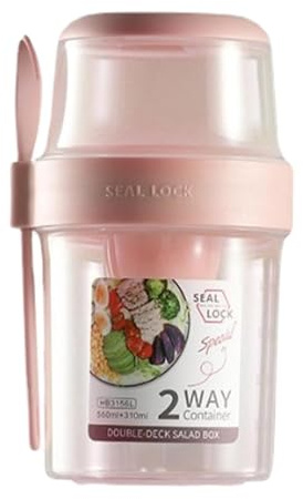 Generisch Gobelet à salade - Grand shaker à salade de 20 cm - Récipient alimentaire portable en polypropylène 1070 ml - Anti-fuite - Résistant aux chutes - Avec fourchette et support à vinaigrette