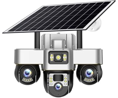 KVBRUI Telecamera Solare da 15 MP Illuminazione a LED Tre schermi 4G Sim Sicurezza CCTV Solare Telecamera di sorveglianza IP Telecomando App V380(4G Camera ADD 128GB)