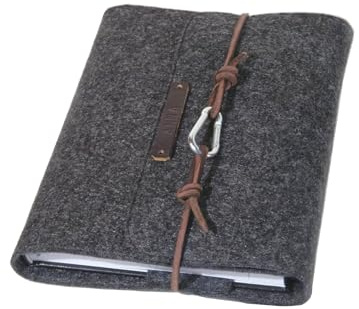 Notizbuch Hülle Kalenderhülle personalisiert Name Notizbuch Hülle A5 anthrazit Kalender Hülle Filz Leder retro Vintage Geschenk Schule Abitur Ausbildung Studium Karabiner lässig